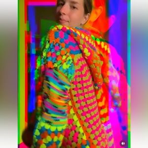 Neon Granny Square Crochet Hooded Cardigan